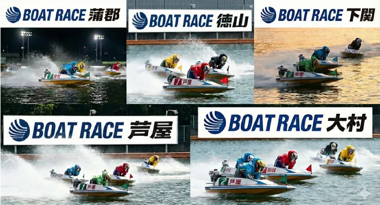 イン最強水面の競艇場 蒲郡 徳山 下関 芦屋 大村 を表す画像