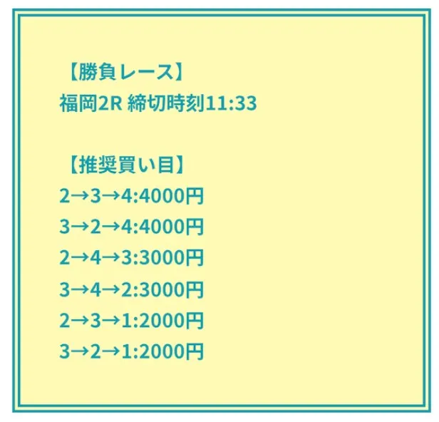 ピッタリボートA 2025年11月9日 福岡2レース 無料予想の買い目