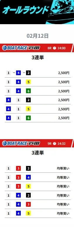 ウルトラボート 2025年2月12日 戸田 8レース 9レース 有料予想の買い目