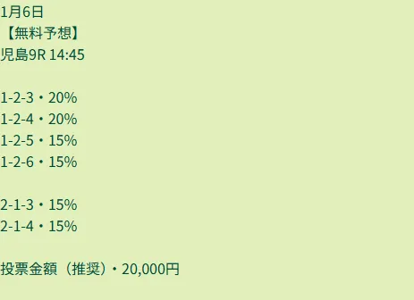 1月6日児島9R無料予想