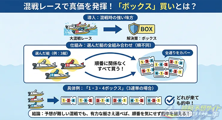3連単の1・3・4ボックスについて解説している図