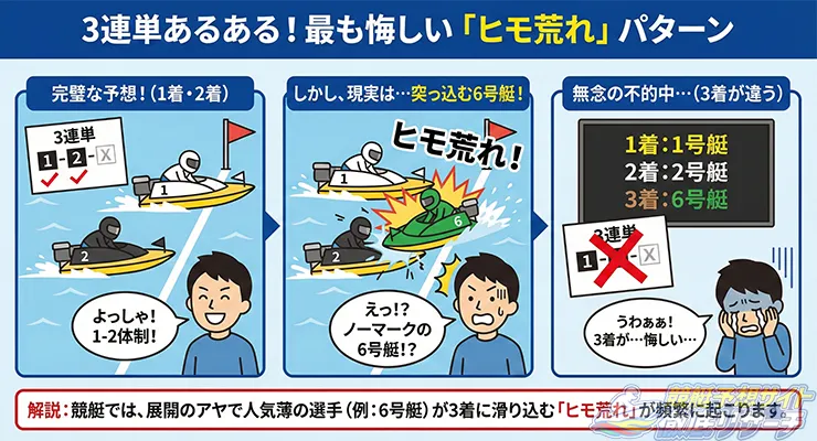 ヒモ荒れについて解説している図