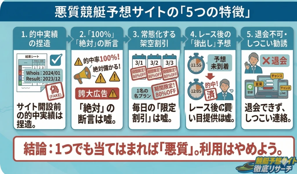 悪質な競艇予想サイトに共通する5つの特徴