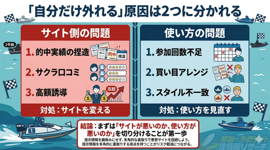 競艇予想サイトで「自分だけ外れる」と感じるのはなぜか