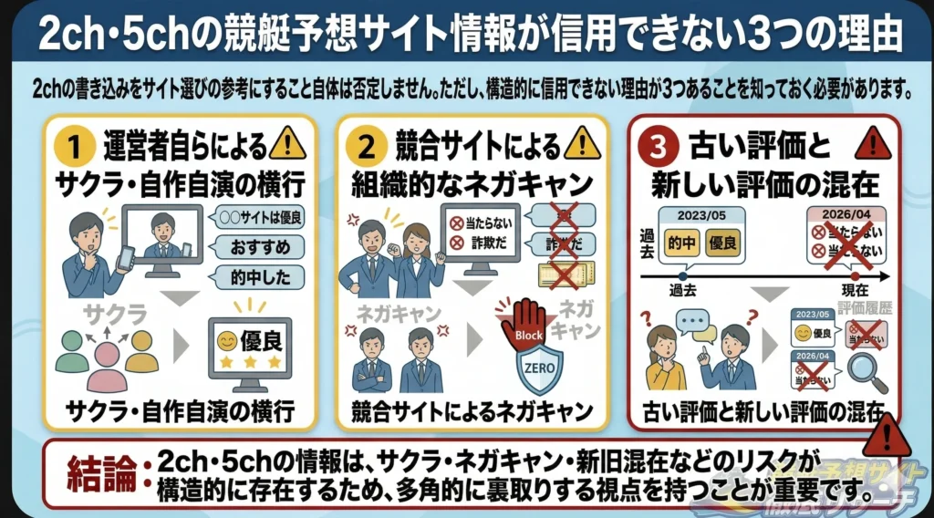 2ch・5chの競艇予想サイト情報が信用できない3つの理由