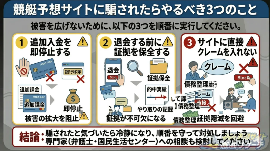 競艇予想サイトに騙されたらやるべき3つのこと