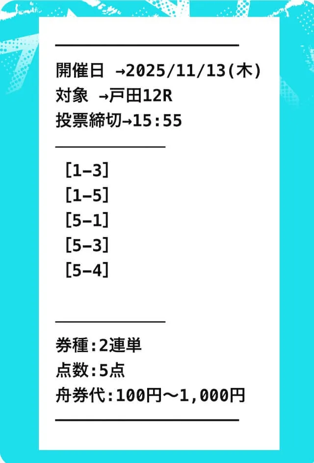 11月13日戸田12R無料予想