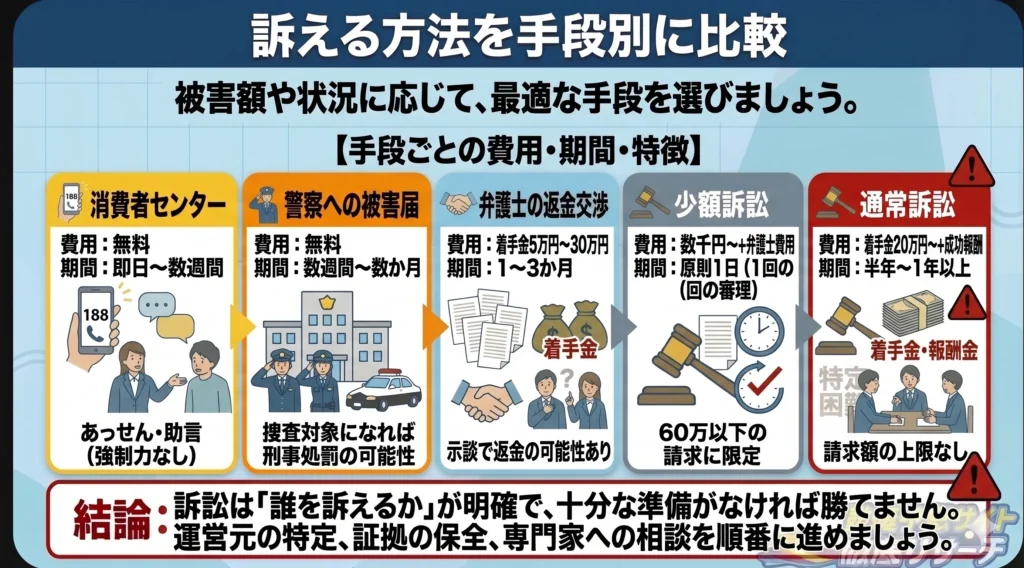 競艇予想サイトを訴える方法を手段別に比較