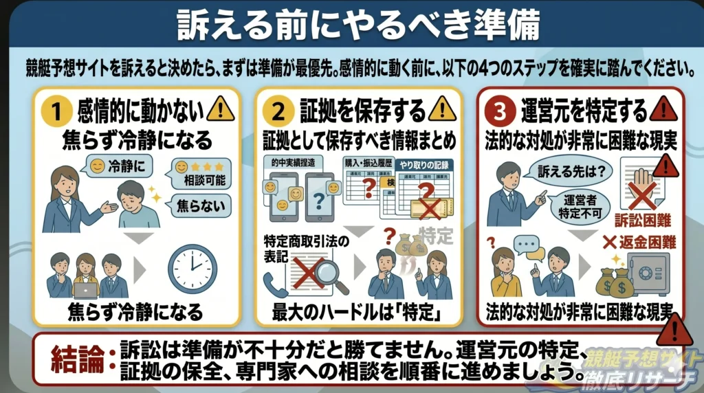 競艇予想サイトを訴える前にやるべき準備