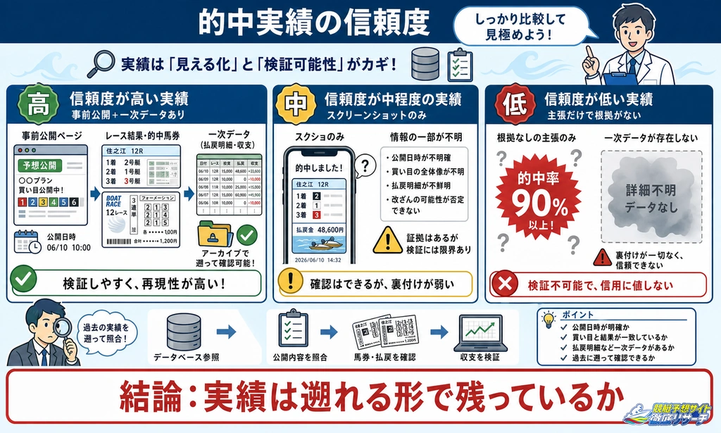 競艇予想サイトの的中実績の見せ方で比較する