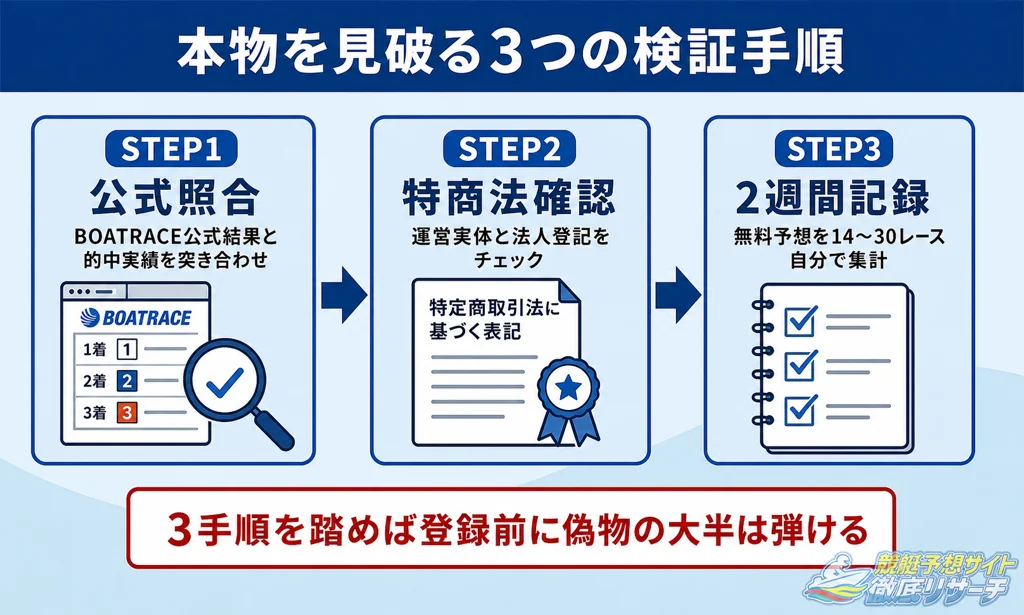 本物の競艇予想サイトを見破る3つの検証手順