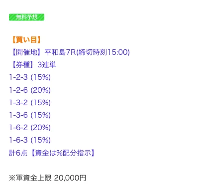 平和島7R競艇ウェーブ無料予想の買い目（2026年7月2日）