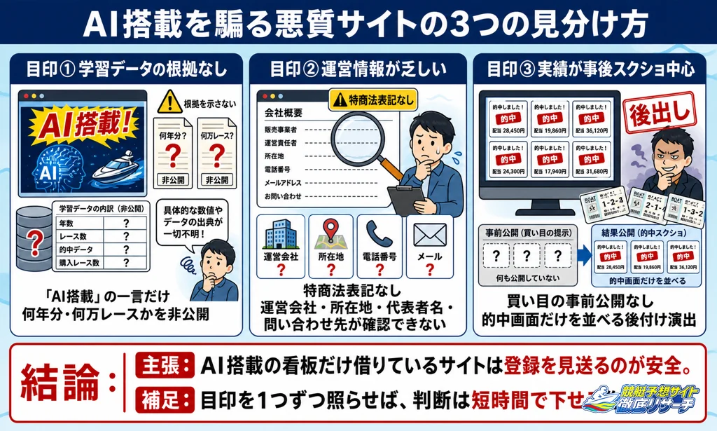 AI搭載を騙る競艇予想サイトの3つの見分け方