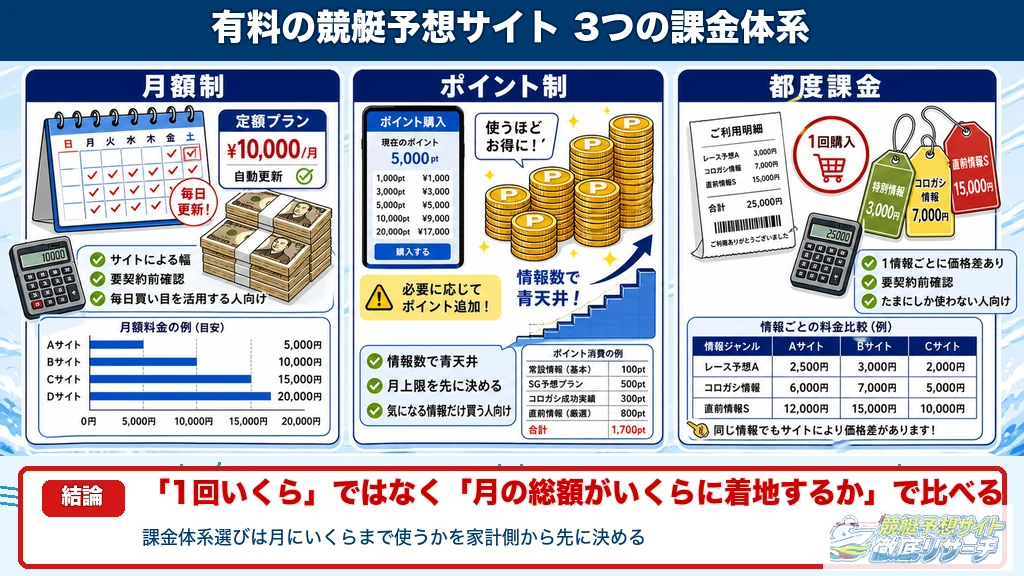 有料の競艇予想サイトの料金相場と課金体系