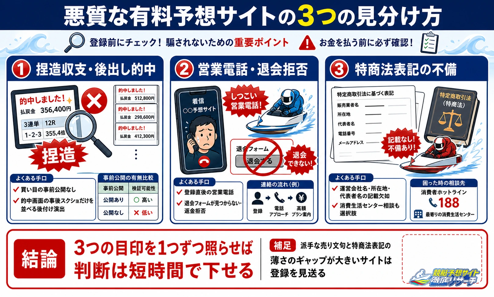 悪質な有料の競艇予想サイトの3つの見分け方