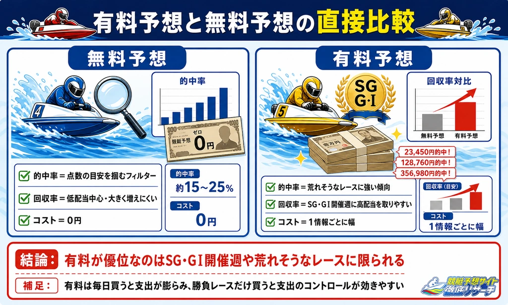 有料と無料の直接比較｜同期間の的中率と回収率